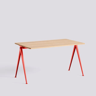 Pyramid Table 01/02-Tafels-HAY APS-H74 x L140 x B75 cm-Matt Solid Oak-Tomato Red-Buro International