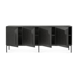 Stairs sideboard - varnished oak - black- 4 doors