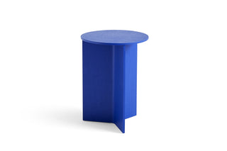 Slit Table Wood-Bijzettafels-HAY APS-Vivid Blue water based lacquered oak-Round High-Buro International