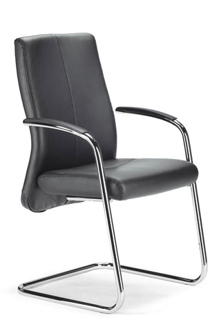Rovo XL 5410A sledestoel in zwart nappaleder met verchroomd frame en armleggers, schuin vooraanzicht