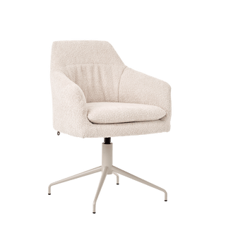 Chaise pivotante Mobitec Saga C0812 en tissu écru sur piètement étoile blanc, vue de trois quarts