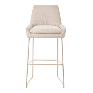 Tabouret de bar Mobitec Saga C1310 en tissu écru, piètement luge blanc, vue de face