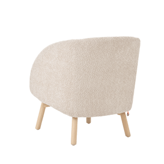 Mobitec Thalia R0118 armchair in ecru bouclé, rear three-quarter view
