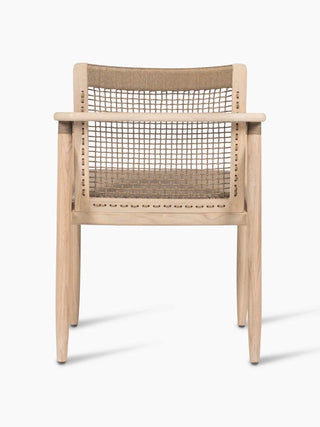 Chaise de repas Vincent Sheppard David en teck vieilli avec coussin, vue de dos