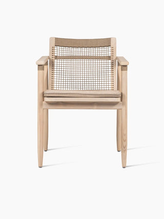 Chaise de repas Vincent Sheppard David en teck vieilli avec coussin, vue de face