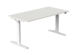 Bivo 2.0 elektrisch zit-sta bureau wit blad met zwart stalen T-frame schuin vooraanzicht