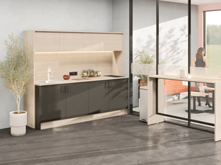 Buronomic Oasys coffee point of 240 cm with arch in anthracite and wire oak