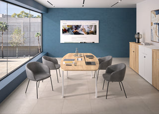 Lifestyle image of Buronomic Quietude 104 cm cabinets in Nebraska and white in a meeting room