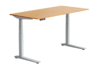 Jaswig zit-sta bureau kinderen naturel bamboe blad met grijs frame schuin vooraanzicht
