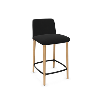 Mobitec Rob C0510 bar stool in black fabric with wooden legs and black footrest, configuration view
